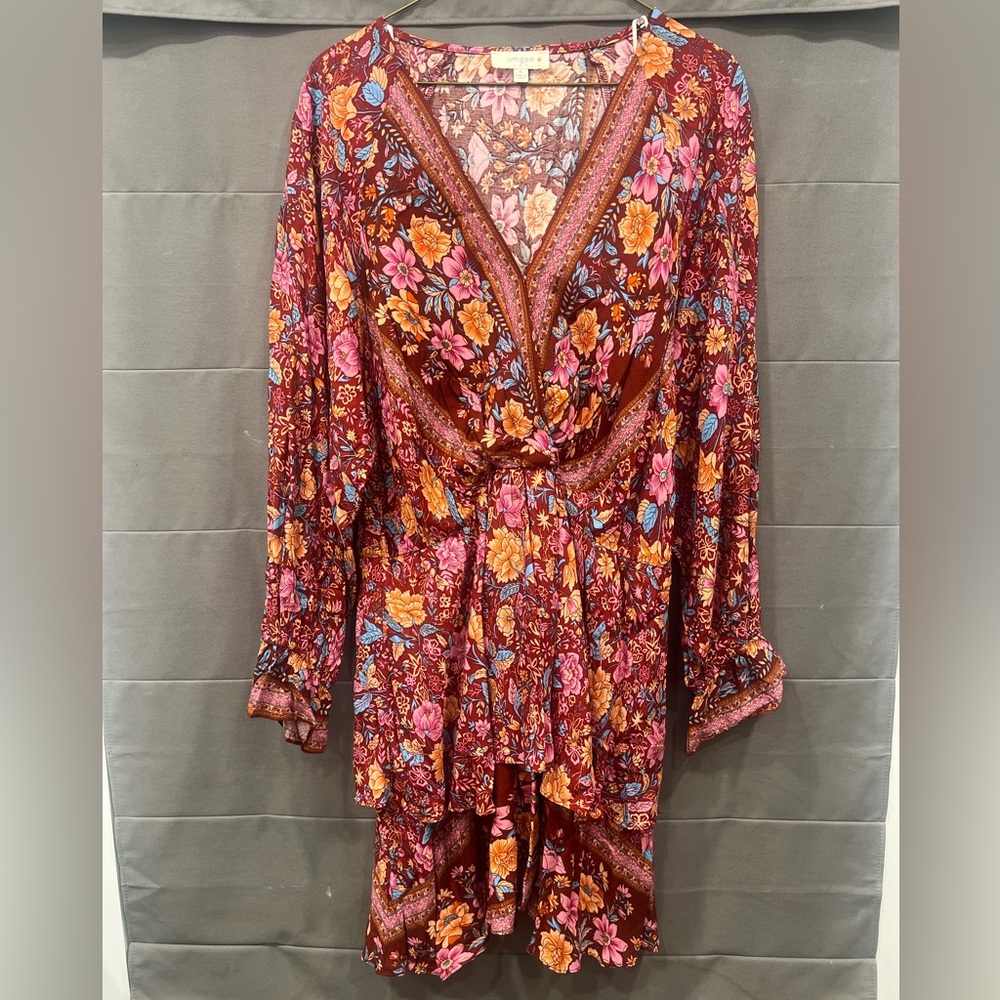 umgee USA Women's Floral Border Print Layered Dress